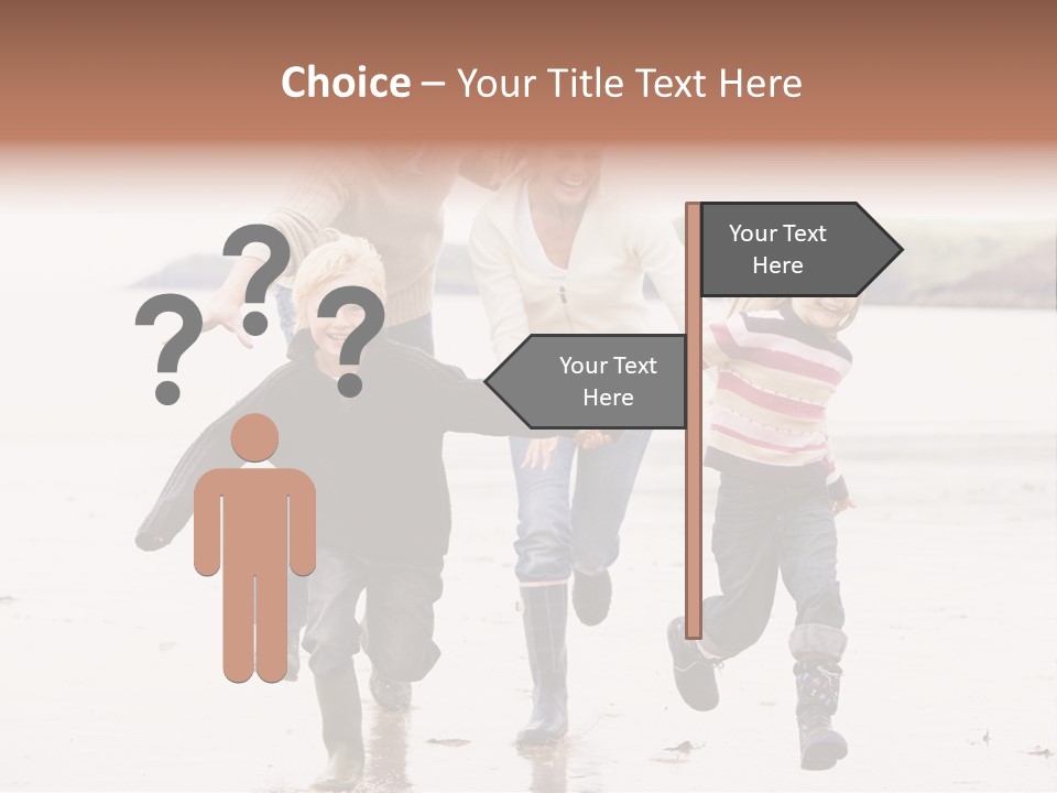 Family Running On Beach Holding Hands Smiling PowerPoint Template