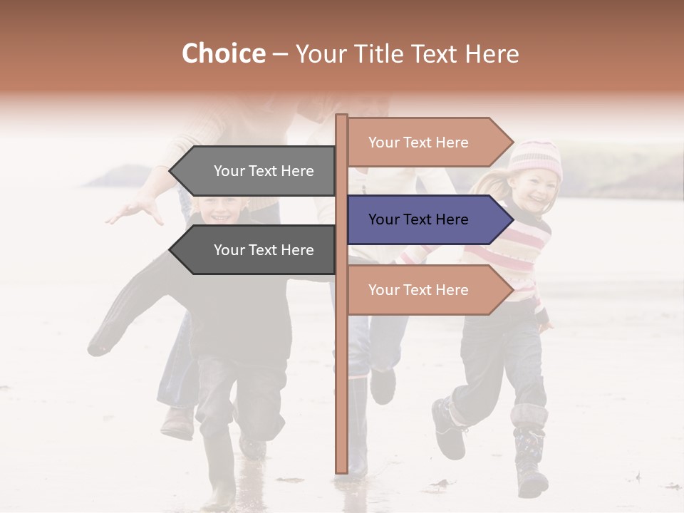 Family Running On Beach Holding Hands Smiling PowerPoint Template