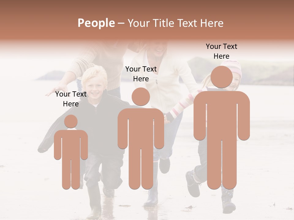 Family Running On Beach Holding Hands Smiling PowerPoint Template