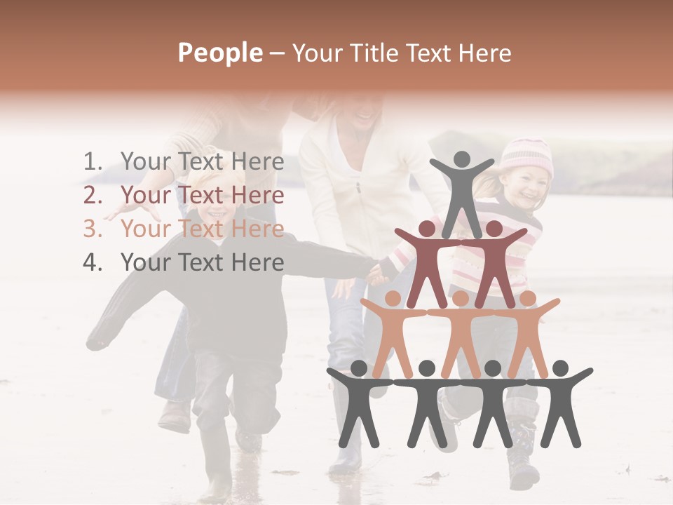 Family Running On Beach Holding Hands Smiling PowerPoint Template