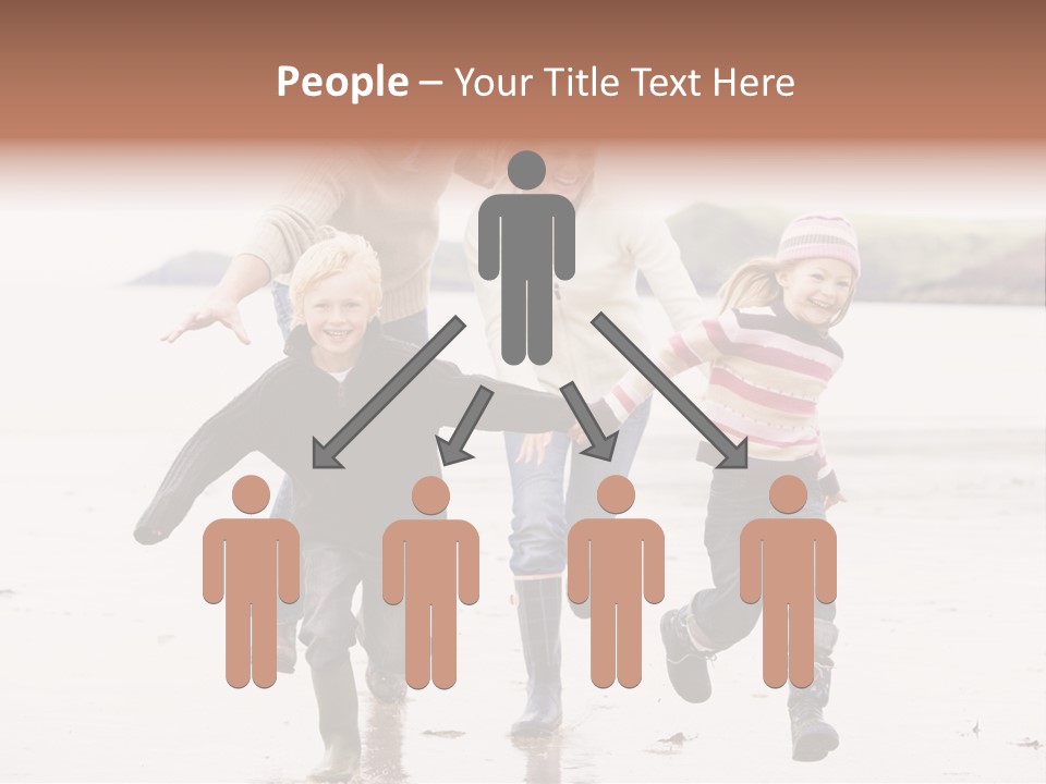 Family Running On Beach Holding Hands Smiling PowerPoint Template