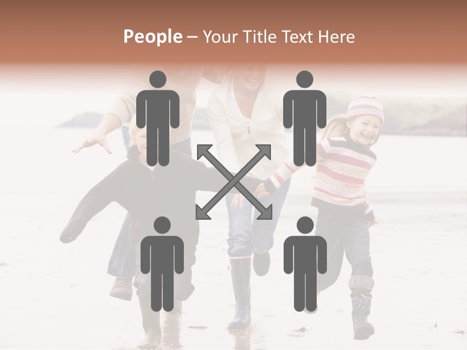 Family Running On Beach Holding Hands Smiling PowerPoint Template