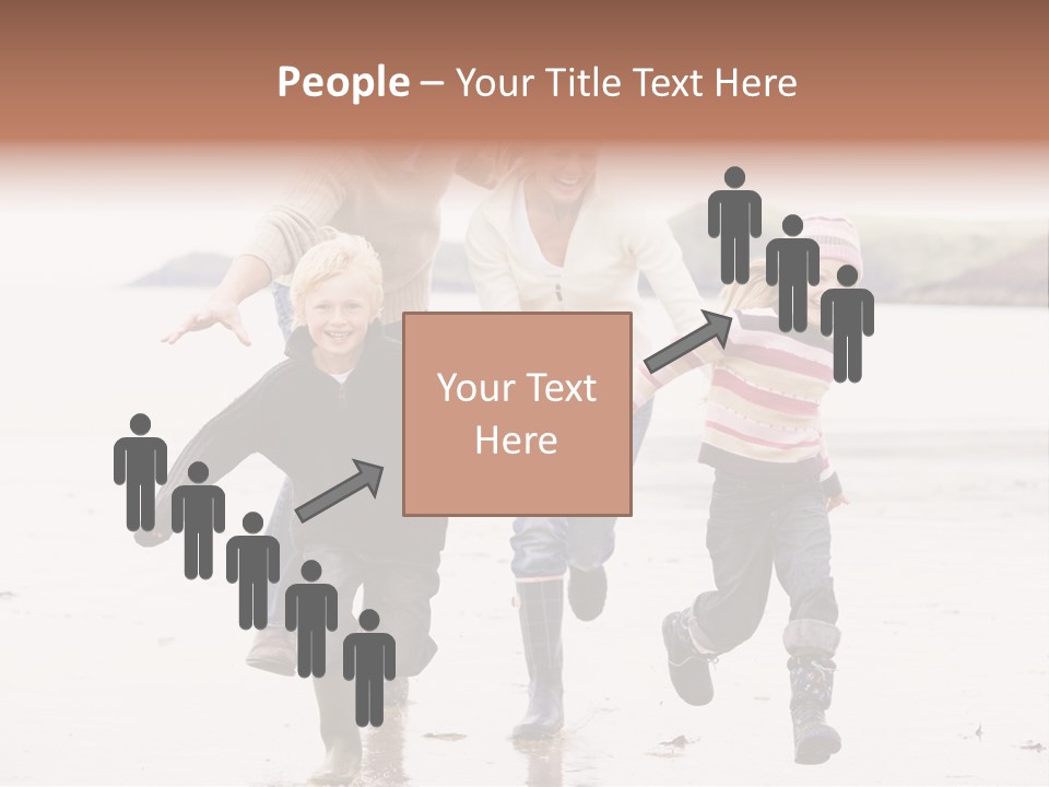 Family Running On Beach Holding Hands Smiling PowerPoint Template
