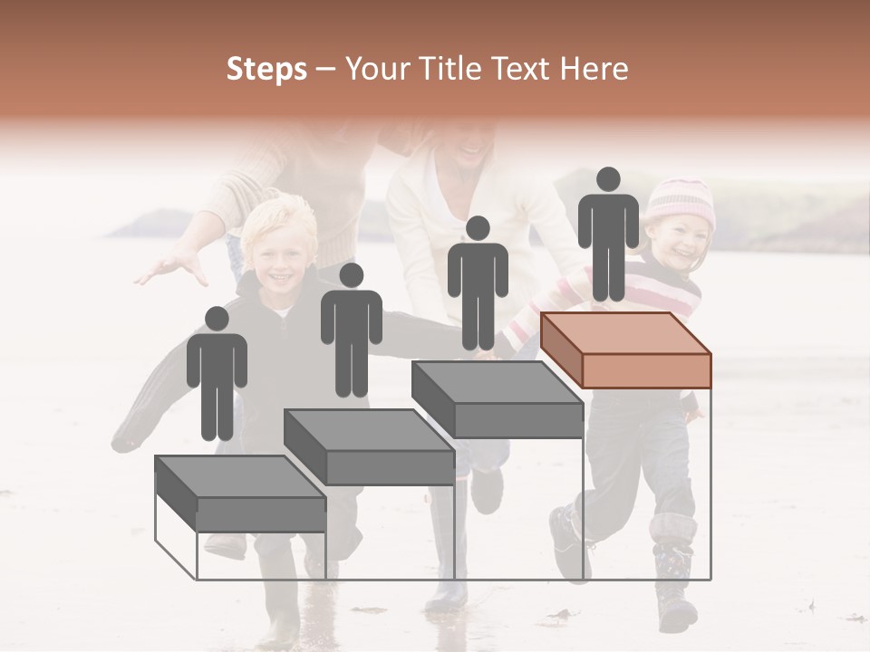 Family Running On Beach Holding Hands Smiling PowerPoint Template
