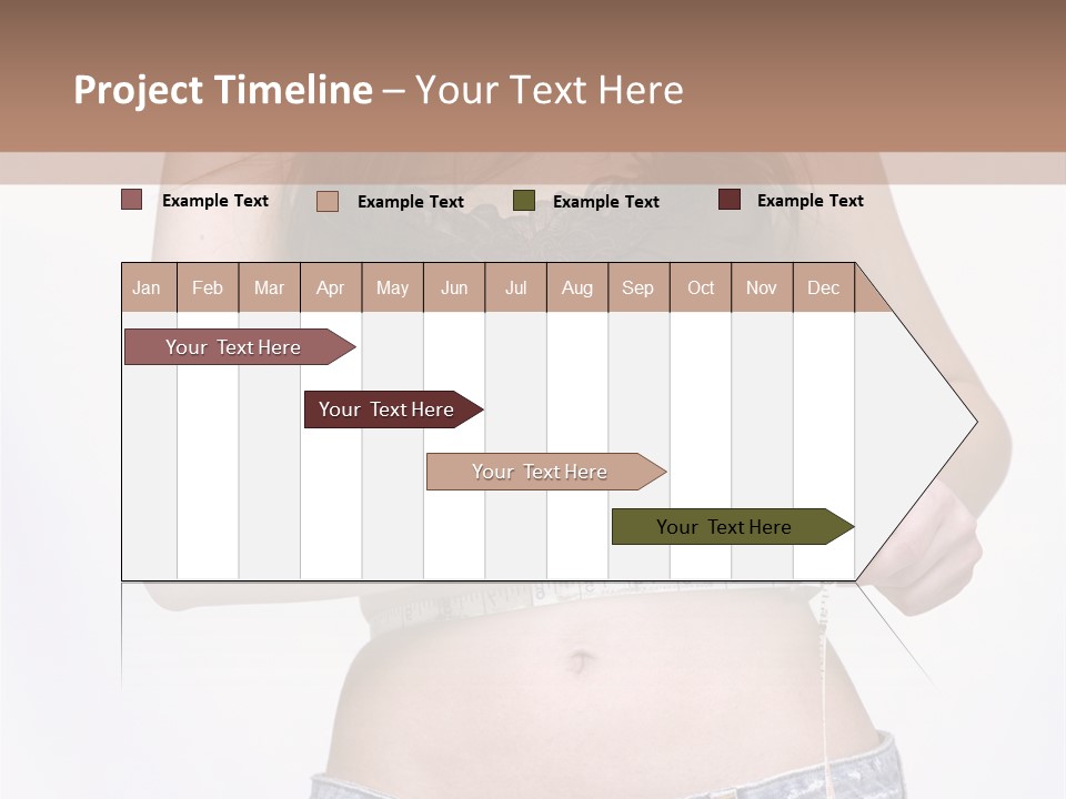 Pretty Brunette Measuring Her Waist Wearing Jeans Shorts And Brown Top PowerPoint Template