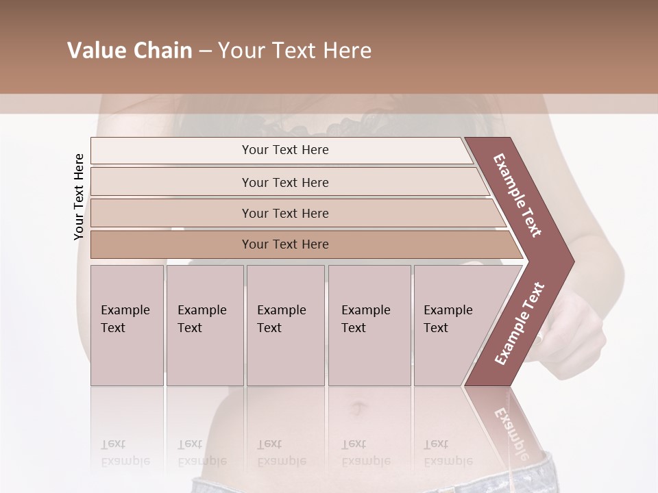 Pretty Brunette Measuring Her Waist Wearing Jeans Shorts And Brown Top PowerPoint Template