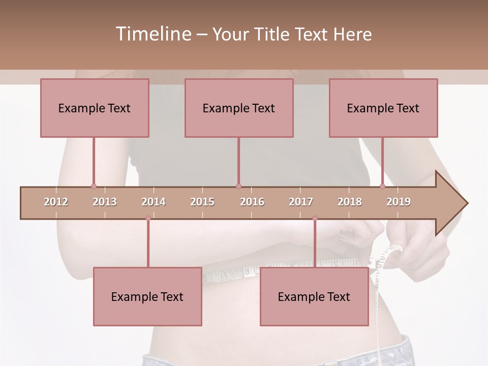 Pretty Brunette Measuring Her Waist Wearing Jeans Shorts And Brown Top PowerPoint Template