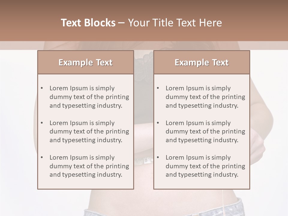 Pretty Brunette Measuring Her Waist Wearing Jeans Shorts And Brown Top PowerPoint Template