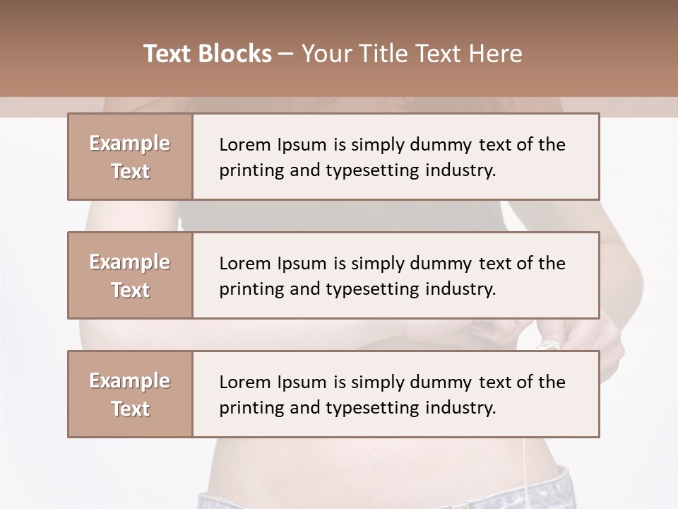 Pretty Brunette Measuring Her Waist Wearing Jeans Shorts And Brown Top PowerPoint Template