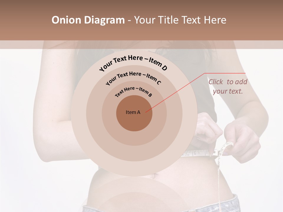 Pretty Brunette Measuring Her Waist Wearing Jeans Shorts And Brown Top PowerPoint Template