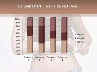 Pretty Brunette Measuring Her Waist Wearing Jeans Shorts And Brown Top PowerPoint Template