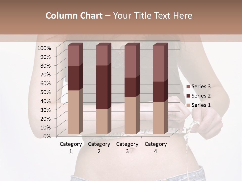 Pretty Brunette Measuring Her Waist Wearing Jeans Shorts And Brown Top PowerPoint Template