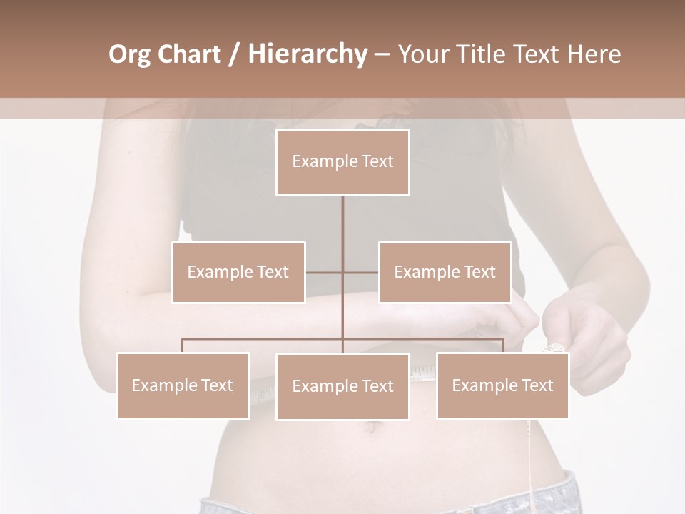 Pretty Brunette Measuring Her Waist Wearing Jeans Shorts And Brown Top PowerPoint Template