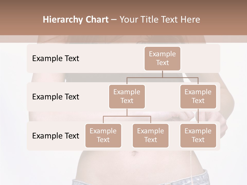 Pretty Brunette Measuring Her Waist Wearing Jeans Shorts And Brown Top PowerPoint Template