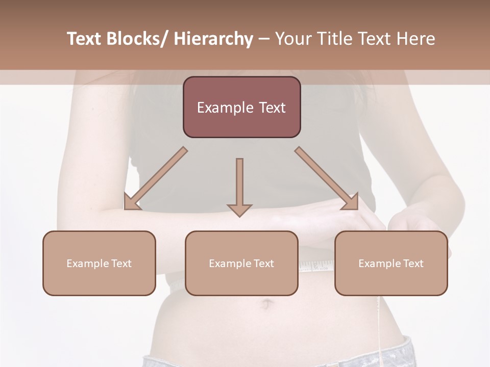 Pretty Brunette Measuring Her Waist Wearing Jeans Shorts And Brown Top PowerPoint Template