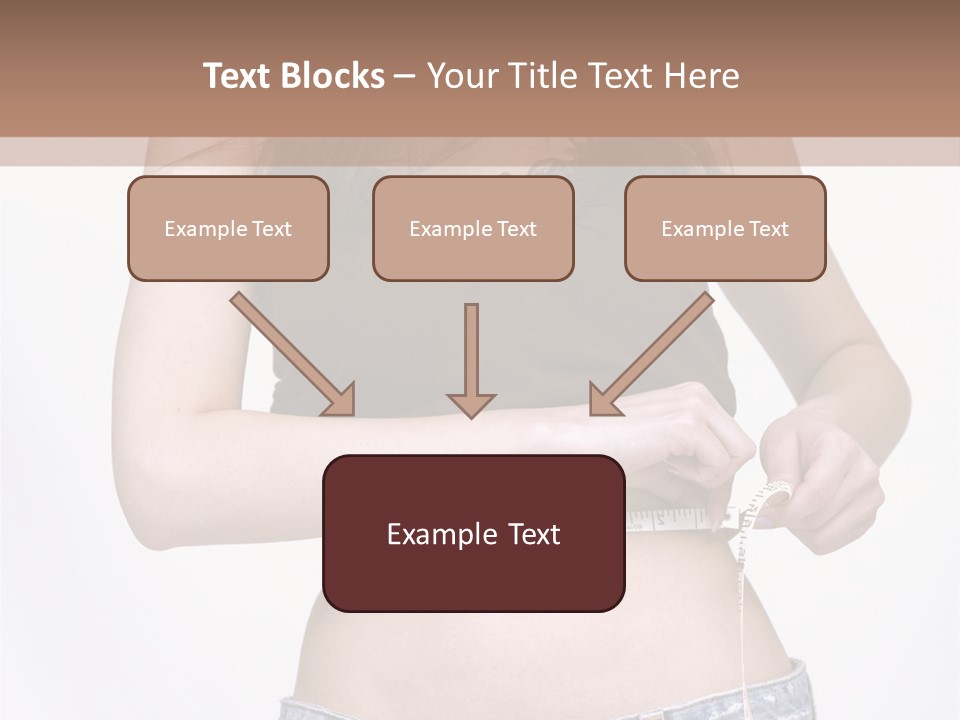 Pretty Brunette Measuring Her Waist Wearing Jeans Shorts And Brown Top PowerPoint Template