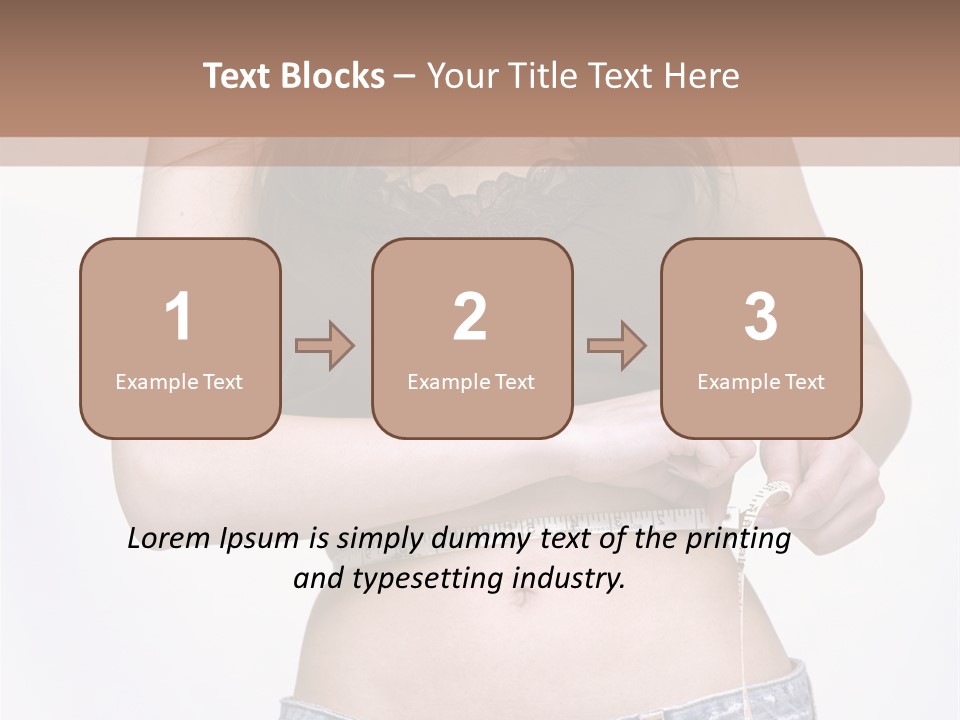 Pretty Brunette Measuring Her Waist Wearing Jeans Shorts And Brown Top PowerPoint Template