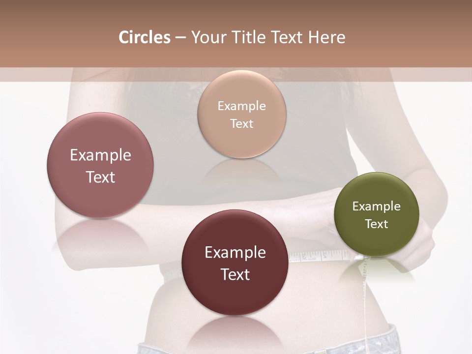 Pretty Brunette Measuring Her Waist Wearing Jeans Shorts And Brown Top PowerPoint Template