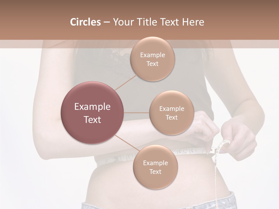 Pretty Brunette Measuring Her Waist Wearing Jeans Shorts And Brown Top PowerPoint Template