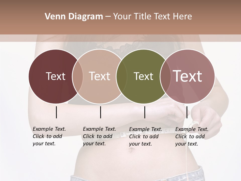 Pretty Brunette Measuring Her Waist Wearing Jeans Shorts And Brown Top PowerPoint Template