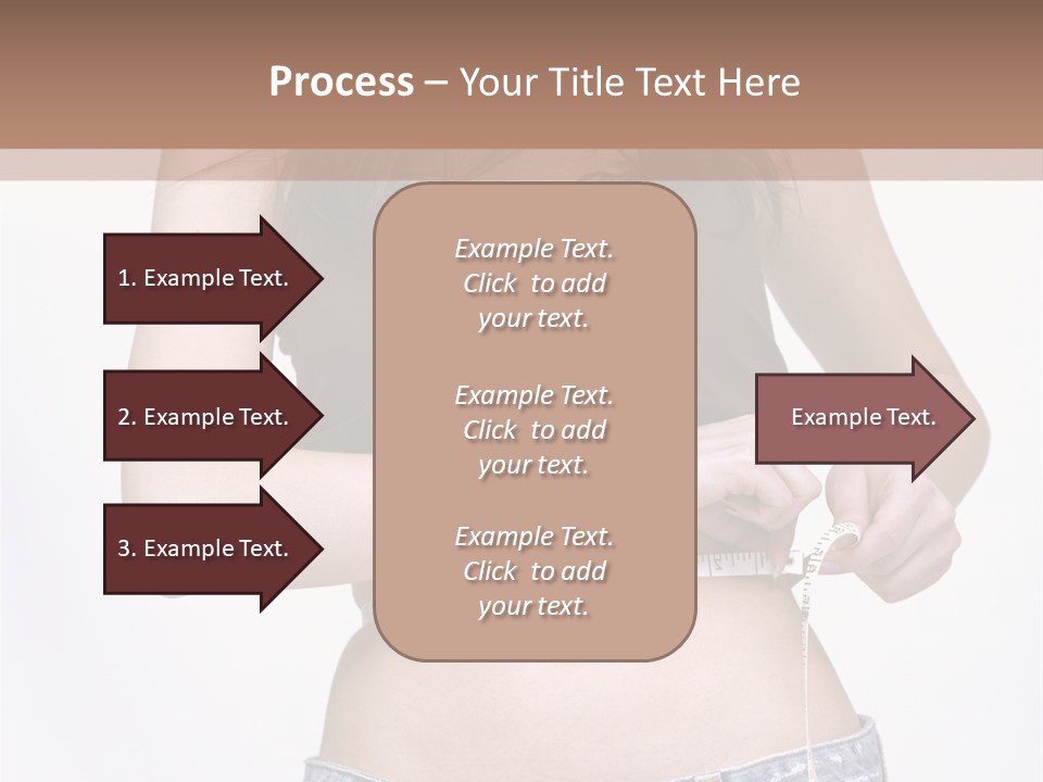 Pretty Brunette Measuring Her Waist Wearing Jeans Shorts And Brown Top PowerPoint Template