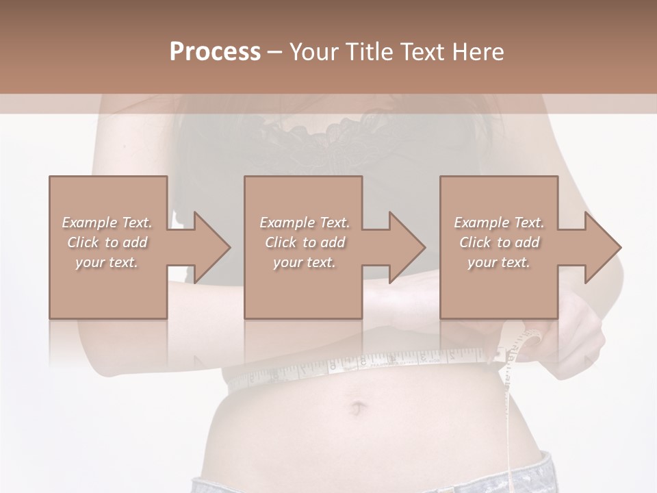 Pretty Brunette Measuring Her Waist Wearing Jeans Shorts And Brown Top PowerPoint Template