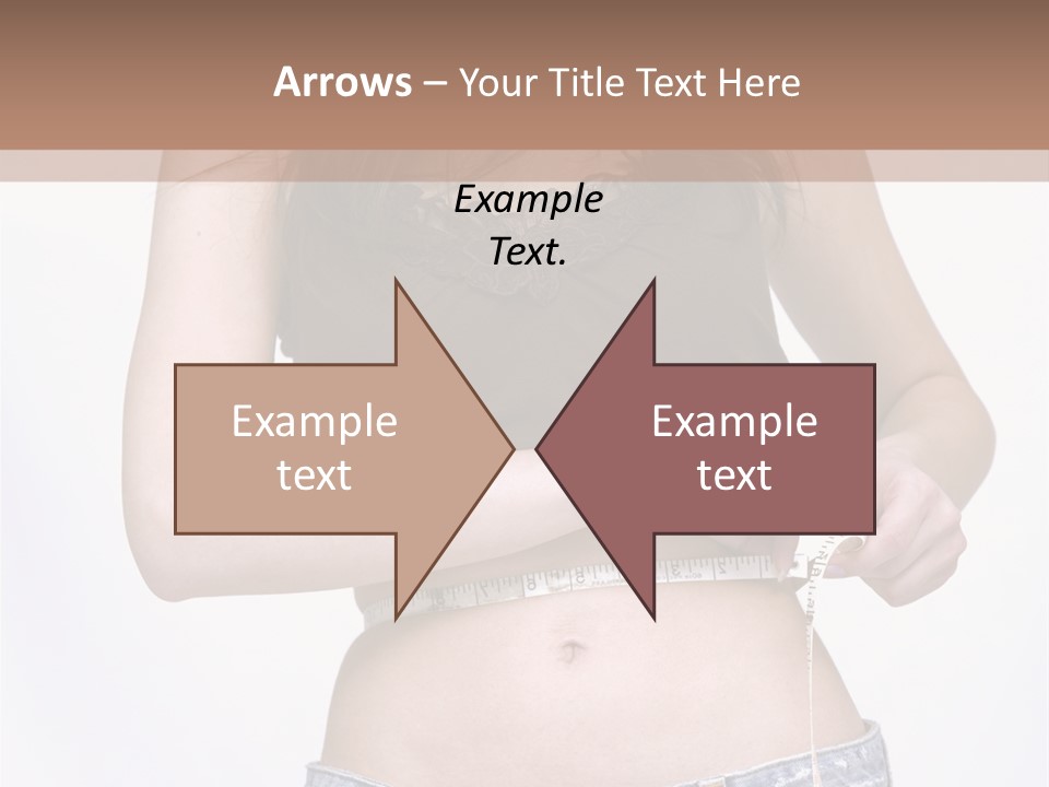 Pretty Brunette Measuring Her Waist Wearing Jeans Shorts And Brown Top PowerPoint Template