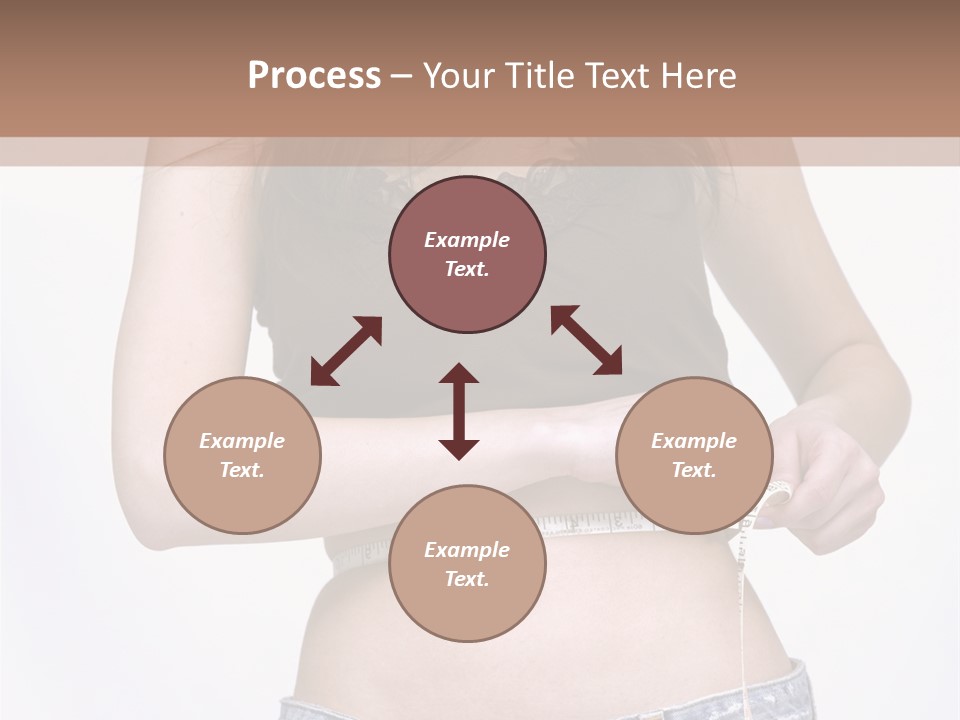 Pretty Brunette Measuring Her Waist Wearing Jeans Shorts And Brown Top PowerPoint Template