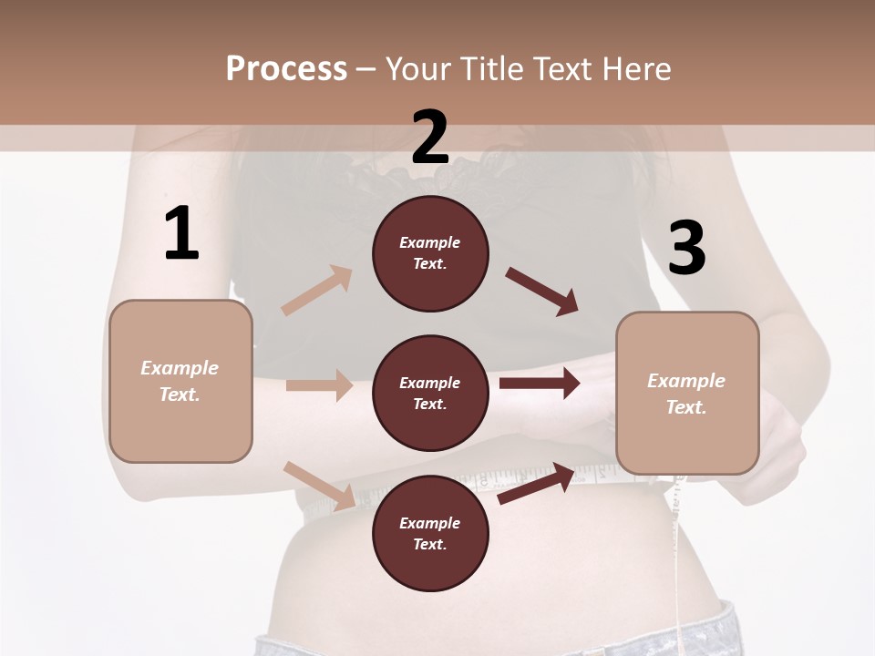 Pretty Brunette Measuring Her Waist Wearing Jeans Shorts And Brown Top PowerPoint Template