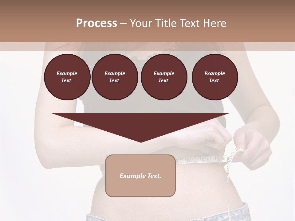 Pretty Brunette Measuring Her Waist Wearing Jeans Shorts And Brown Top PowerPoint Template