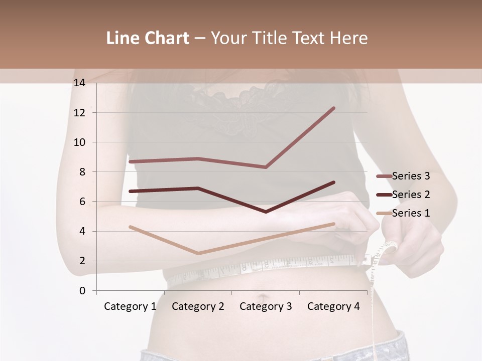 Pretty Brunette Measuring Her Waist Wearing Jeans Shorts And Brown Top PowerPoint Template