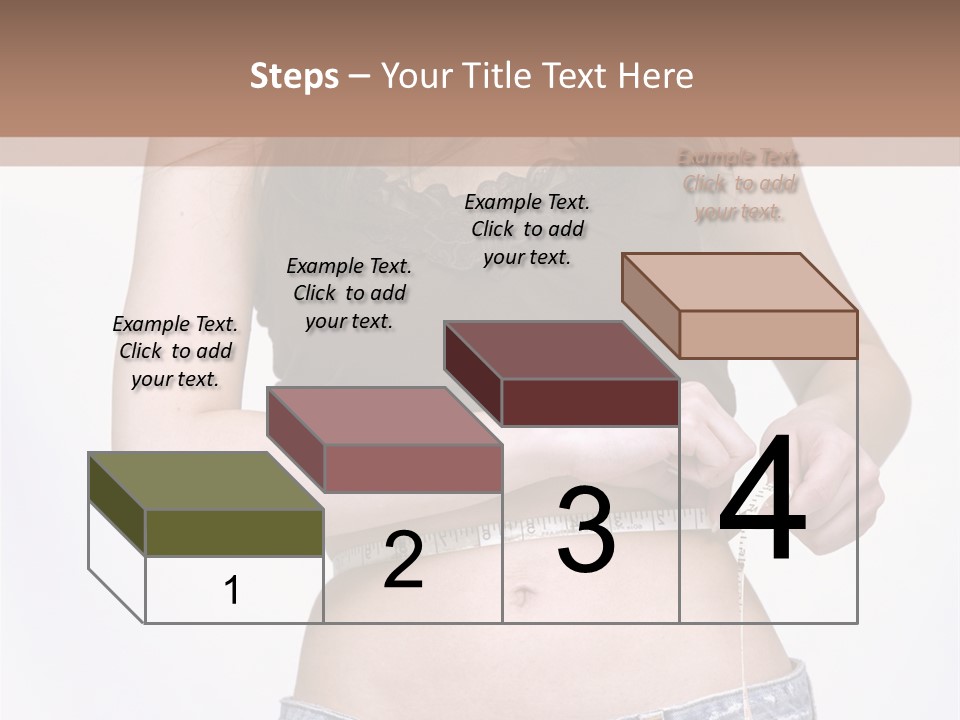 Pretty Brunette Measuring Her Waist Wearing Jeans Shorts And Brown Top PowerPoint Template