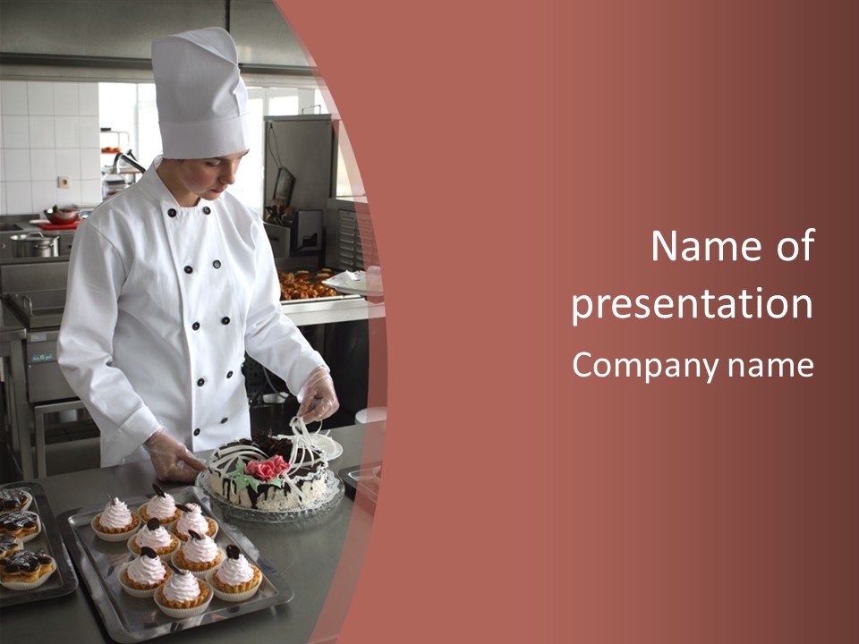 A Chef Is Preparing Cupcakes In A Kitchen PowerPoint Template