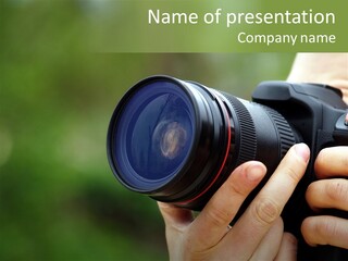 Photographer Shots With Slr Camera PowerPoint Template