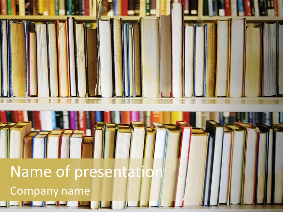 Library Books In A Row, On The Shelf PowerPoint Template