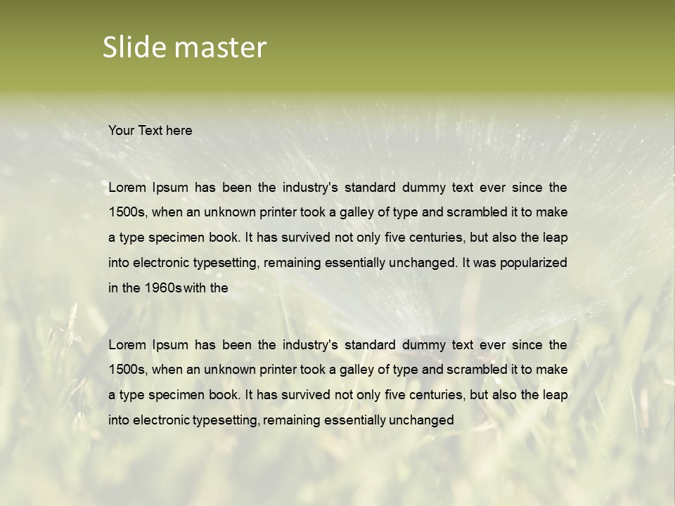 Water Splashing From A Sprinkler Hidden In The Grass. PowerPoint Template