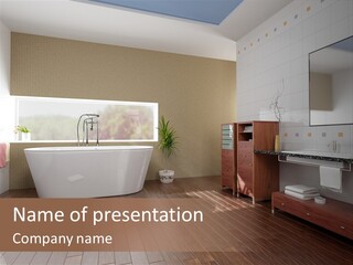 Modern Bathroom With A Tub (3D Rendering) PowerPoint Template