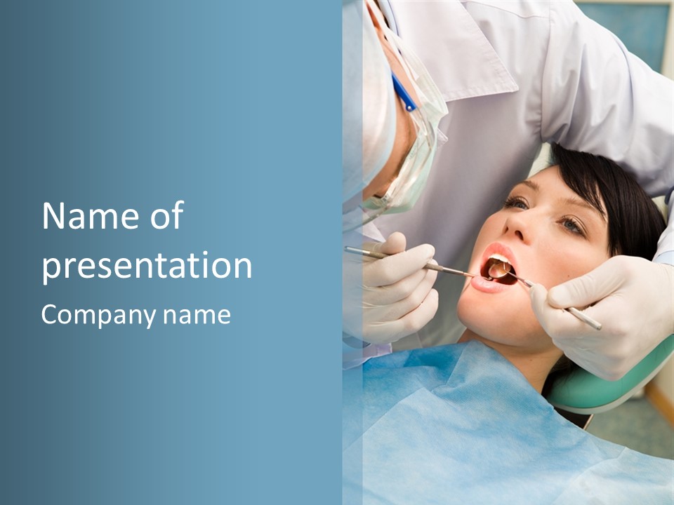 Image Of Young Lady With Dentist Over Her Checking Oral Cavity PowerPoint Template