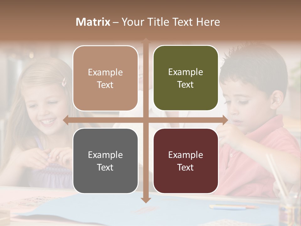 Woman And Two Young Children In Kitchen With Art Project Smiling PowerPoint Template