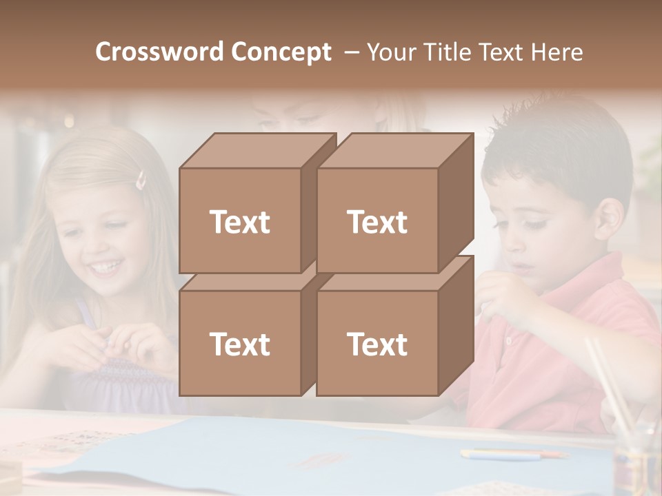 Woman And Two Young Children In Kitchen With Art Project Smiling PowerPoint Template