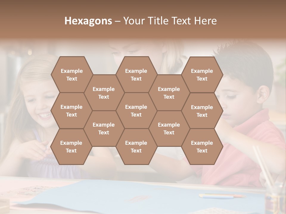 Woman And Two Young Children In Kitchen With Art Project Smiling PowerPoint Template