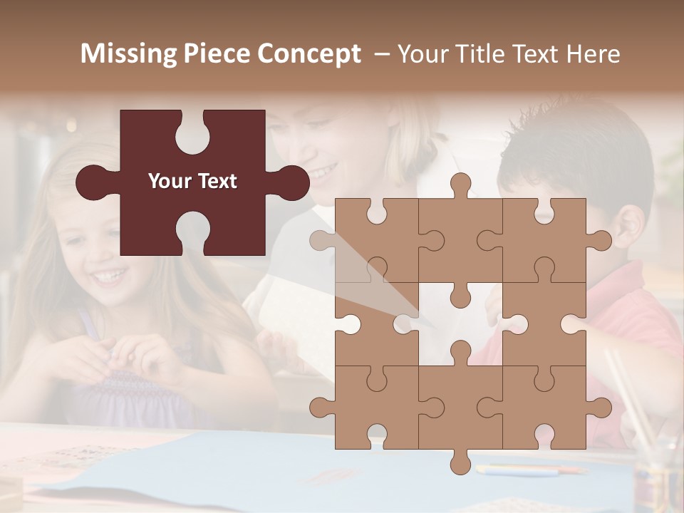 Woman And Two Young Children In Kitchen With Art Project Smiling PowerPoint Template