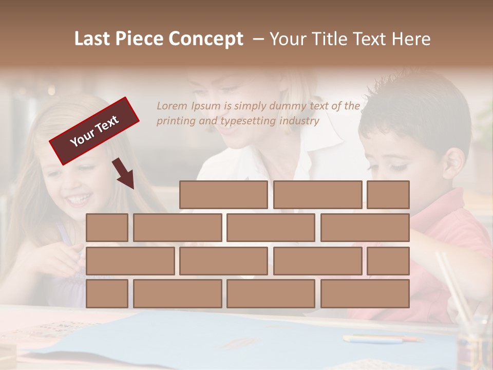 Woman And Two Young Children In Kitchen With Art Project Smiling PowerPoint Template