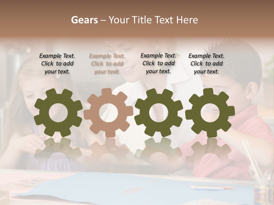 Woman And Two Young Children In Kitchen With Art Project Smiling PowerPoint Template