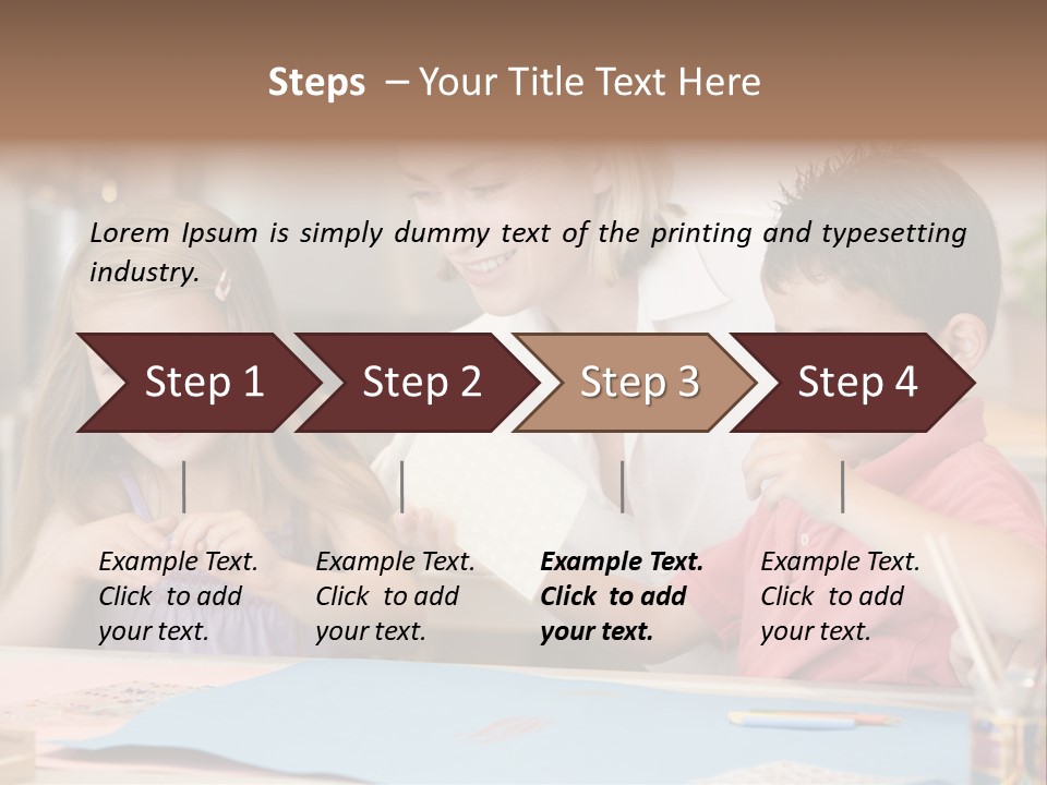 Woman And Two Young Children In Kitchen With Art Project Smiling PowerPoint Template