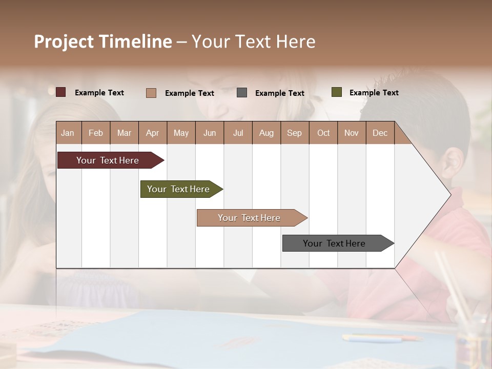 Woman And Two Young Children In Kitchen With Art Project Smiling PowerPoint Template