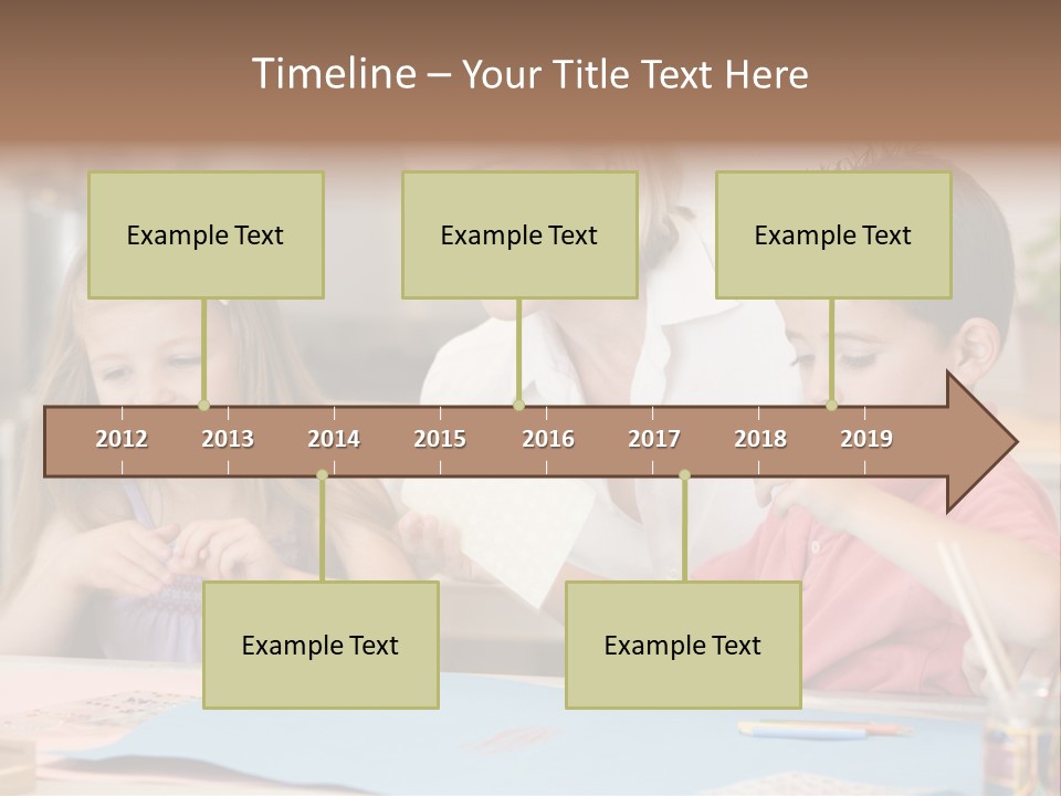 Woman And Two Young Children In Kitchen With Art Project Smiling PowerPoint Template