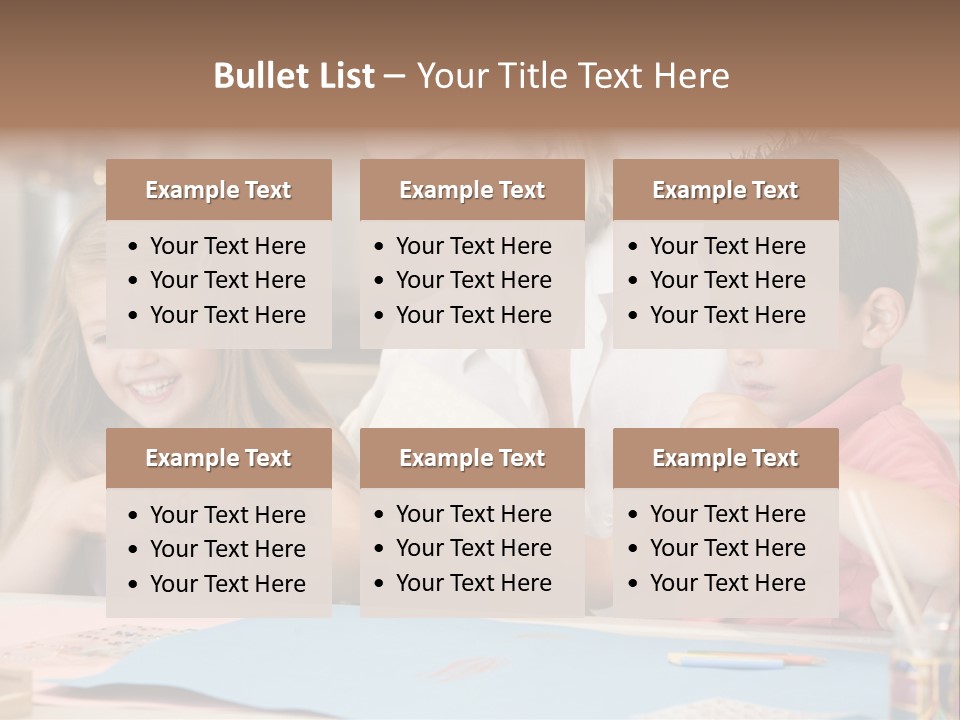 Woman And Two Young Children In Kitchen With Art Project Smiling PowerPoint Template