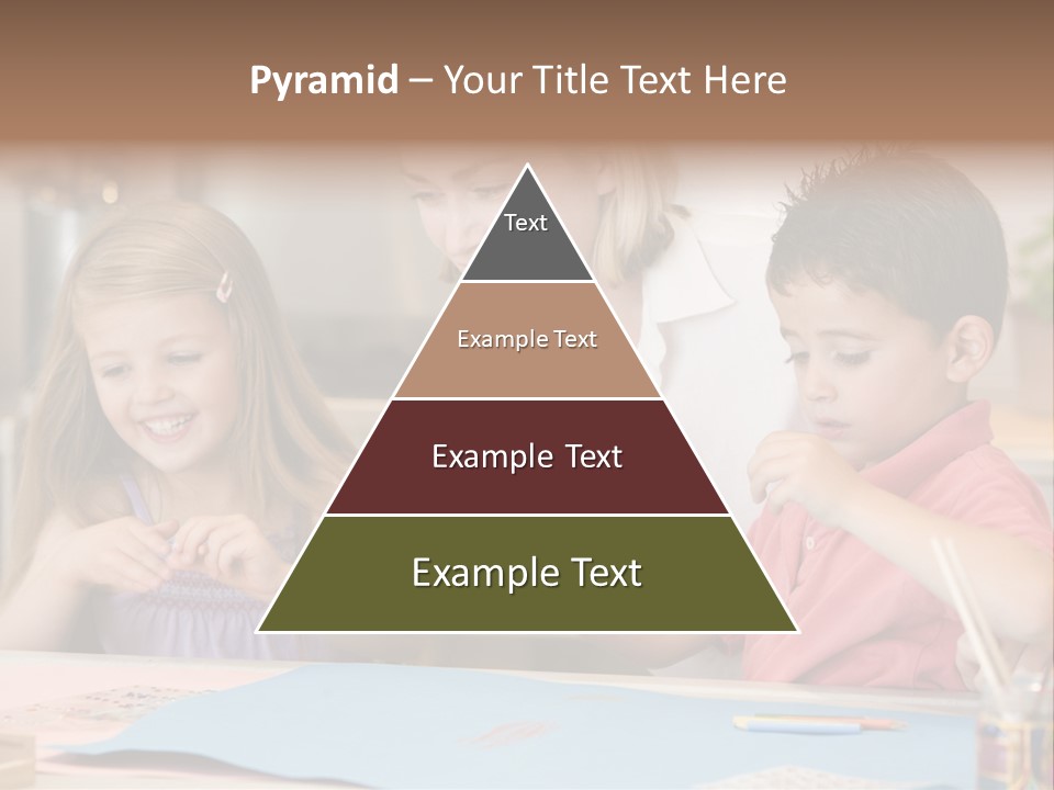 Woman And Two Young Children In Kitchen With Art Project Smiling PowerPoint Template