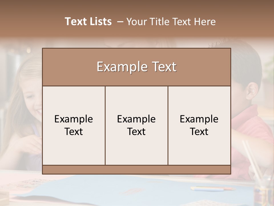 Woman And Two Young Children In Kitchen With Art Project Smiling PowerPoint Template